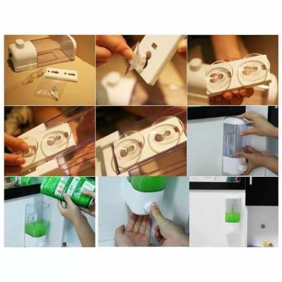Hộp nhả dầu gội, sữa tắm, chất lỏng 2 ngăn 1 ngăn gắn tường không khoan tiện lợi dùng khách sạn nhà nghỉ gia đình