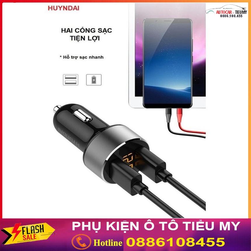 Tẩu sạc ô tô xe hơi Hyundai HY-36 chính hãng báo điện áp với 2 cổng USB