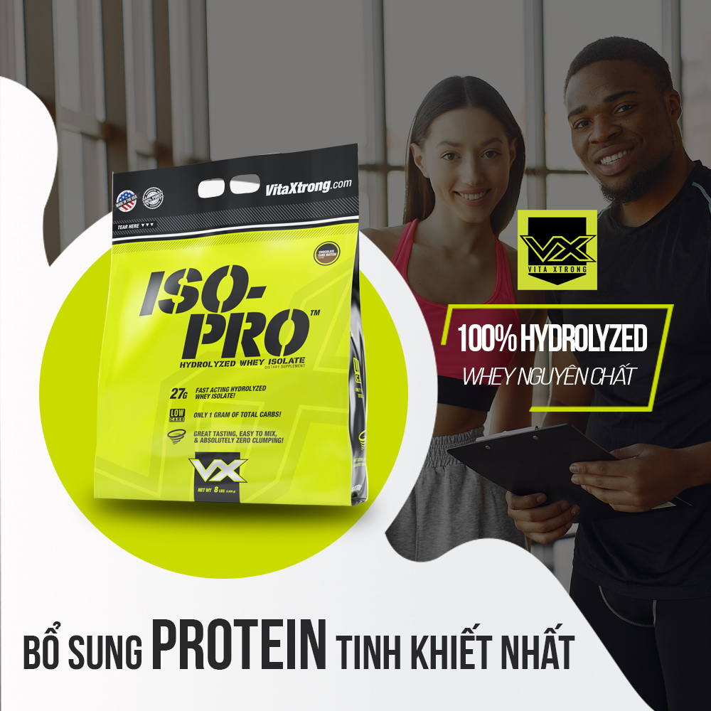 Iso Pro 8lbs Dòng Whey Protein 100% Hydrolyzed 0 Đường Tinh Khiết Từ Vitaxtrong