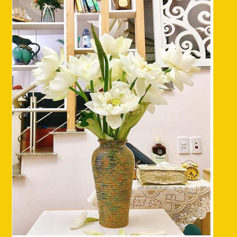 Bình hoa lọ hoa dáng cao đùi dế men sắc hoa gốm Minh An Bát Tràng H34cm