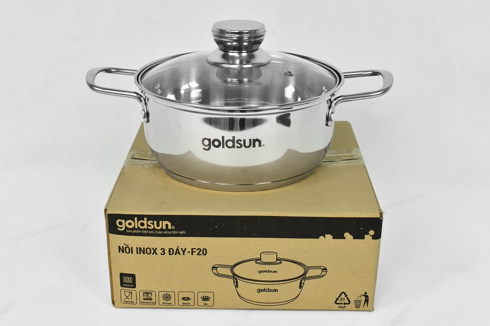 Nồi inox 3 đáy Goldsun F20 GE1204 - Hàng Việt Nam chất lượng cao