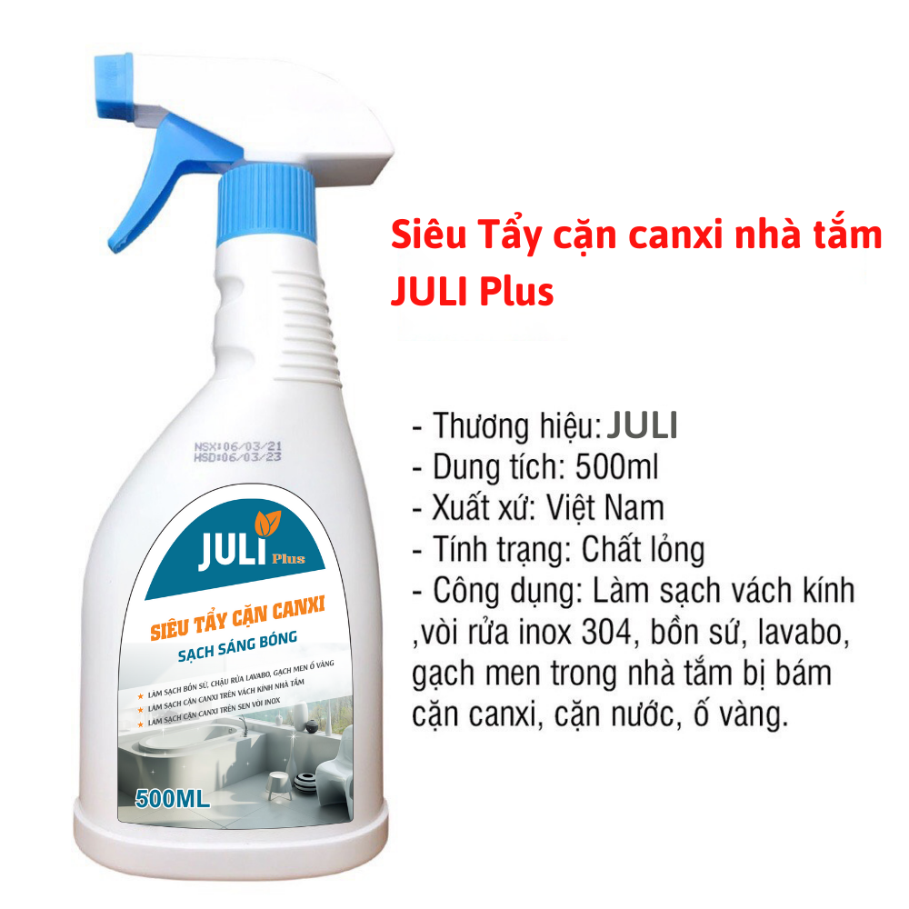 Combo Siêu tẩy cặn canxi nhà tắm JULI Plus và Siêu tẩy rửa dầu mỡ nhà bếp JULI Plus chuyên dụng, tiết kiệm, hiệu quả. Chai 500ml