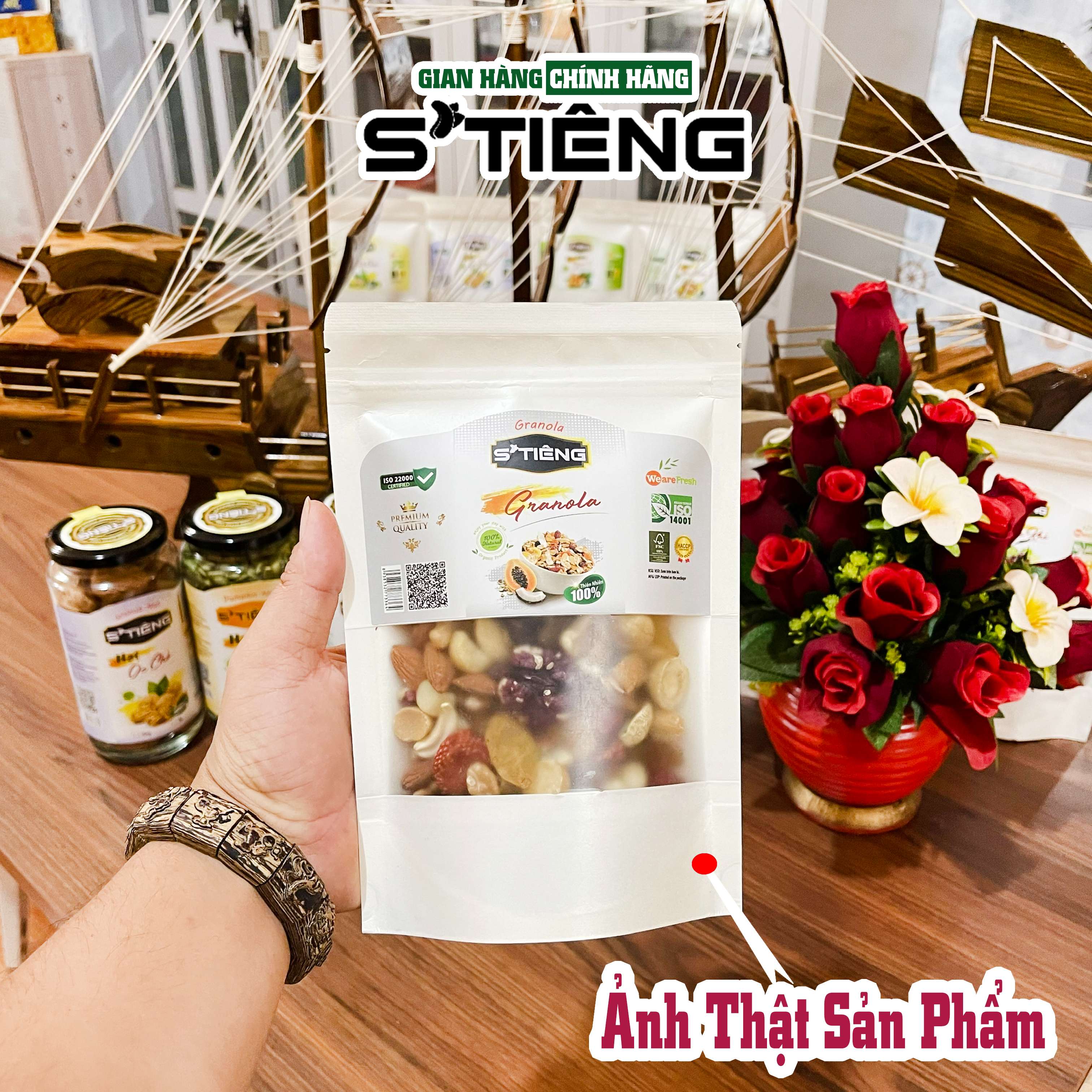 Granola Siêu Hạt &amp; Quả Sấy STIENG, Hạt Dinh Dưỡng Ngủ Cốc Ăn Kiêng Giảm Cân, Hạt Óc Chó, Hạt Macca, Hạt Điều, Hạt Hạnh Nhân, Hạt Bí. Nho Khô