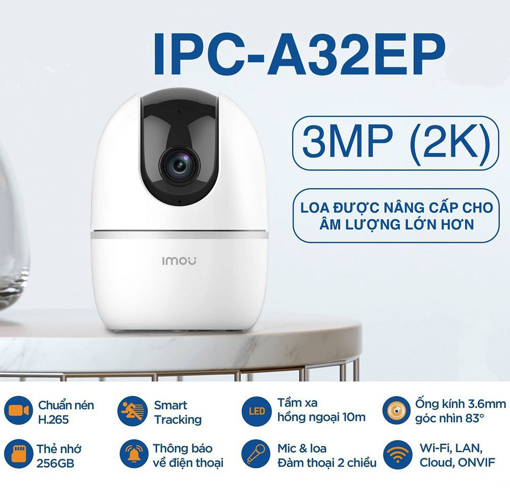 Camera IP Wifi 2MP IMOU A32EP 3MP Trong Nhà Xoay 360 Độ, Đàm Thoại Hai Chiều - Hàng chính hãng