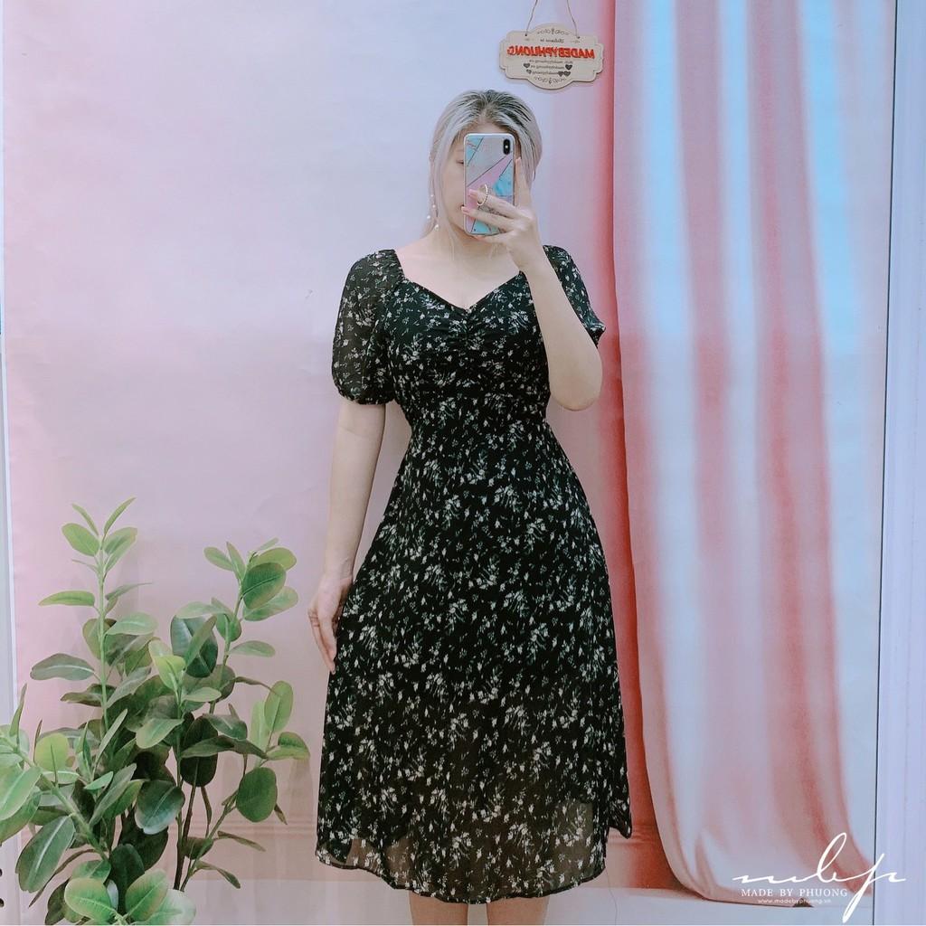 Đầm hoa vai chun dún ngực