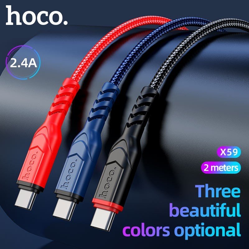 Cáp Sạc Nhanh Dành Cho Hoco. X59 2.4A Dây Dù Cổng Type-C Dài 2M Hàng Chính Hãng