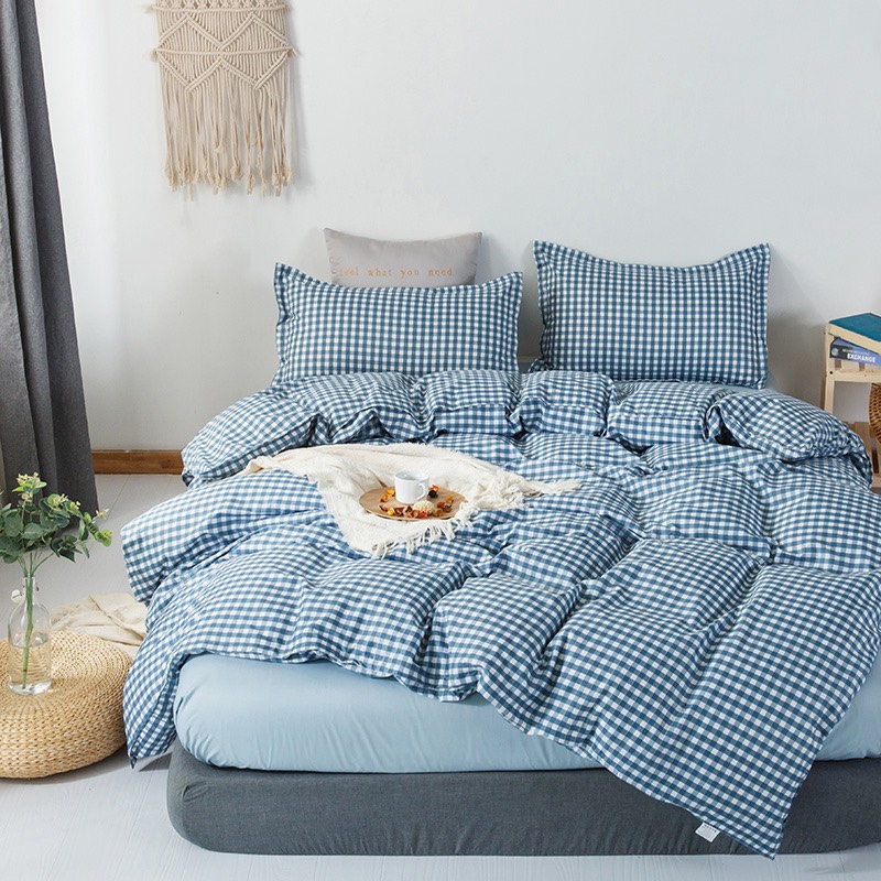 Bộ chăn ga gối cotton LIDACO PL1 - Caro Xanh - TẶNG VỎ GỐI ÔM