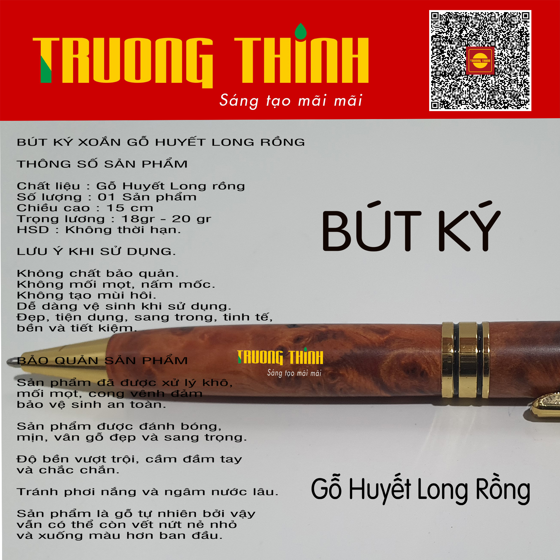 Bút Ký Gỗ Huyết Long Rồng Trường Thịnh Chính Hãng Sang Trọng Bền Đẹp Đẳng Cấp  Doanh Nhân.Loại Xoắn 15cm