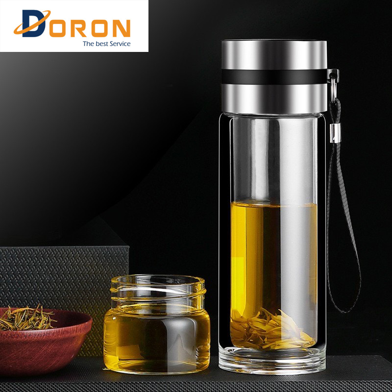 Bình Thủy Tinh 2 Lớp Pha Trà Doron MS79 - Cách Nhiệt Tốt - Có Lõi Lọc Inox 304 - Dung Tích 400ml - Hàng Loại 1