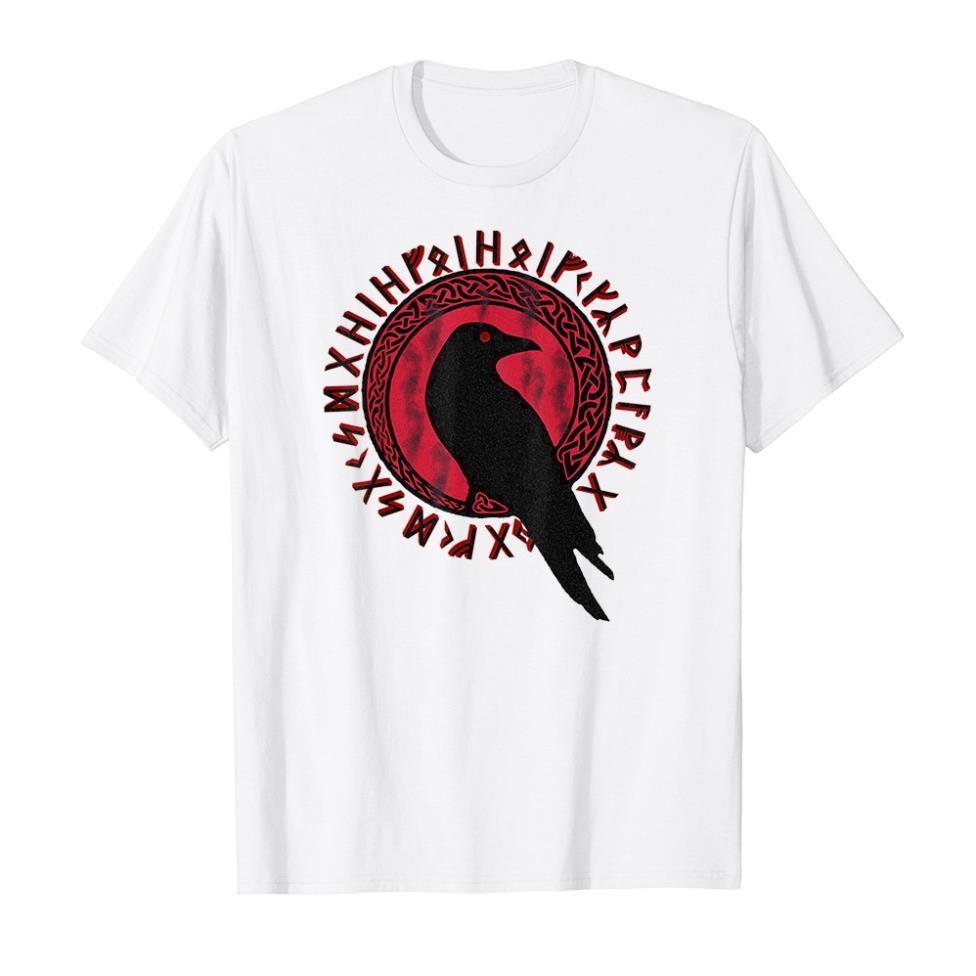 Áo thun cotton unisex in hình Odin Ravens Huginn amp Muninn VEGVISIR Vikings Myth Tee-9236