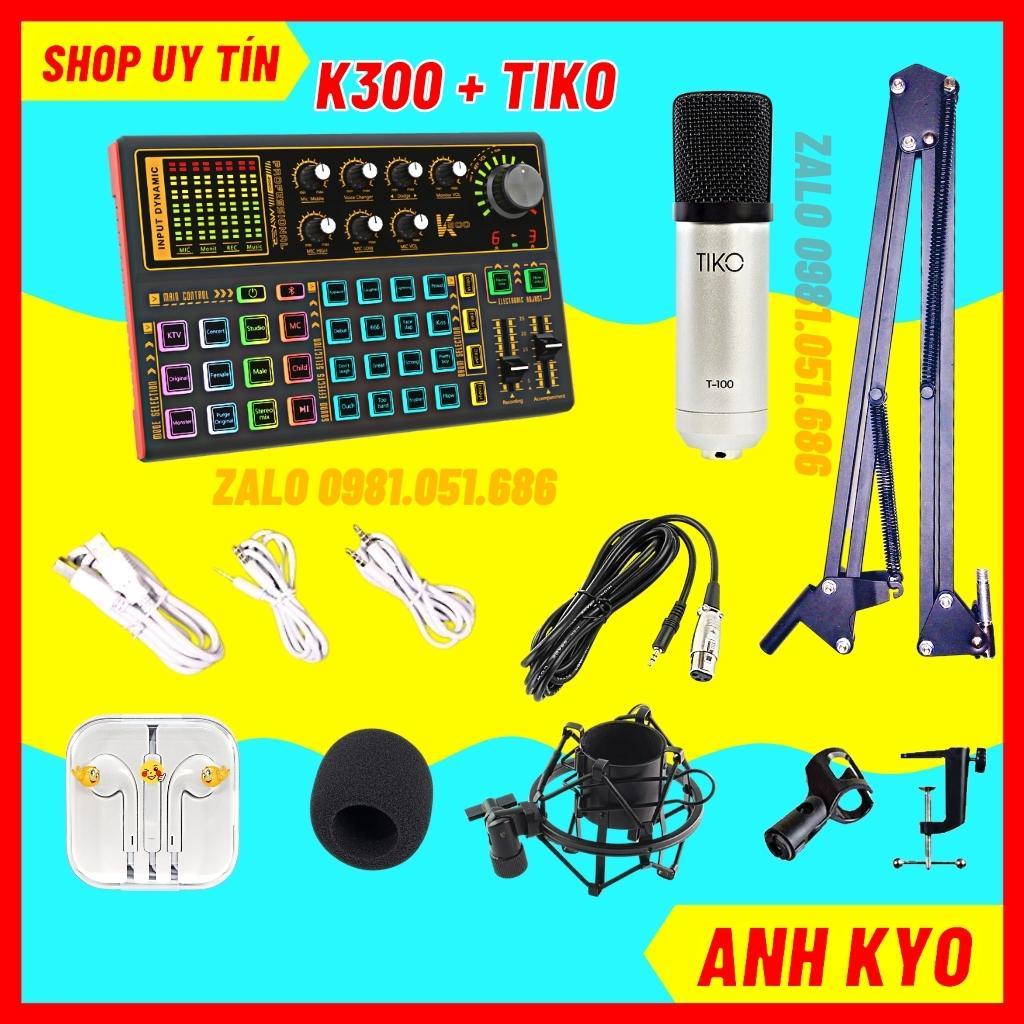 Bộ Mic Thu Âm Tiko T100 Sound Card K300 Bluetooth Có Autotune, Vỗ Tay Tiếng Cười BH 1 Năm