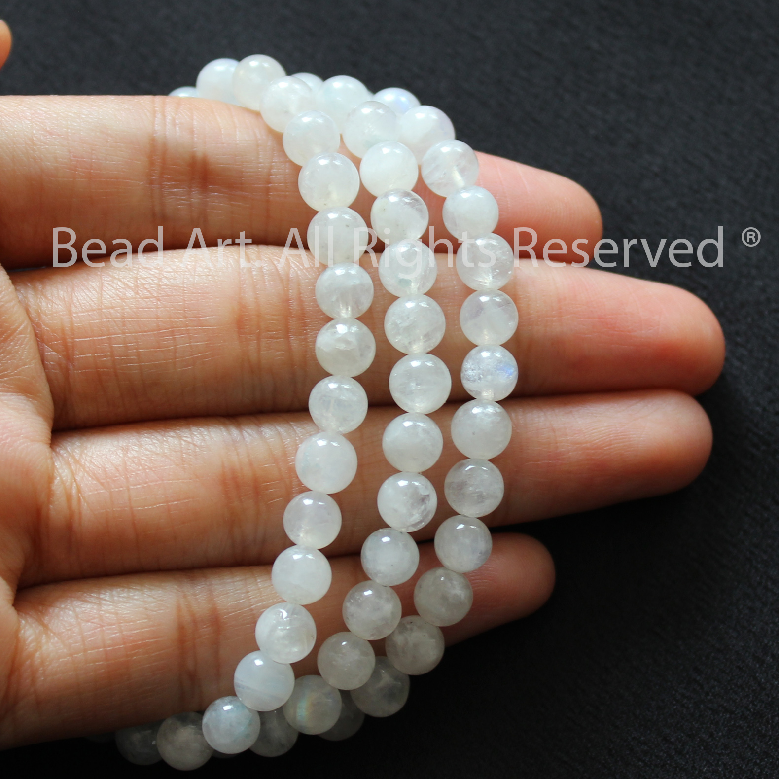 [1 Hạt] 6MM Đá Mặt Trăng, Moonstone Tự Nhiên Ánh Cầu Vồng Loại AB, Đá Phối Vòng Tay Phong Thuỷ, Chuỗi Hạt, Mệnh Kim, Thuỷ - Bead Art