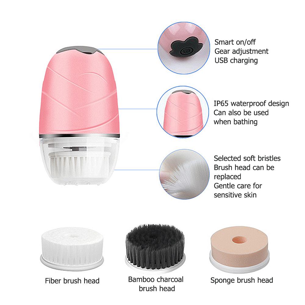 Điện Làm Sạch Da Mặt Bàn Chải Silicone Âm Rung Mini Sạch Sâu Lỗ Chân Lông Làm Sạch Massage Da Mặt Chống Thấm Nước Rửa Mặt