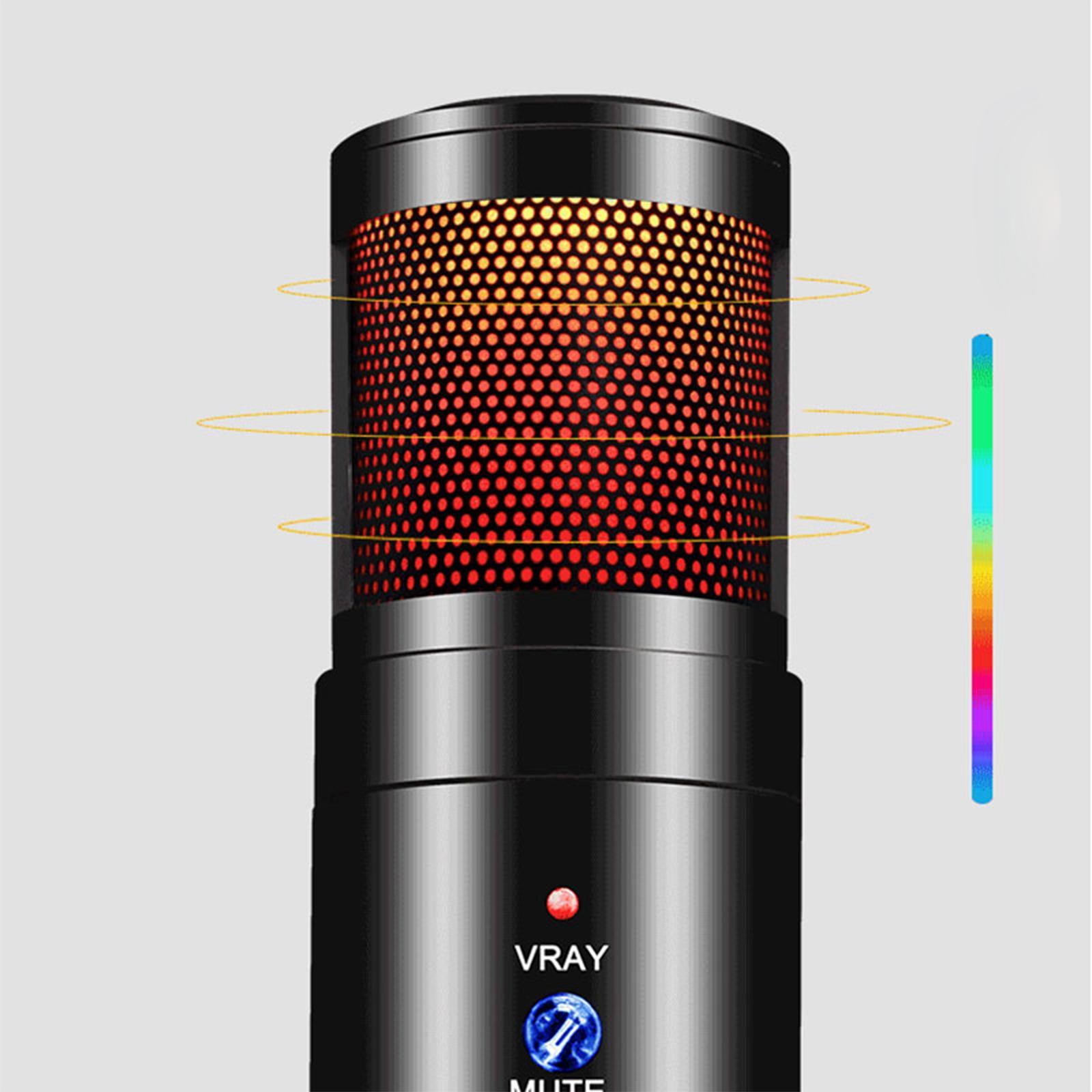 USB Computer Microphone Cardioid  Work Mic Condenser Microphone for PC Laptop Desktop with RGB Light Mute Button