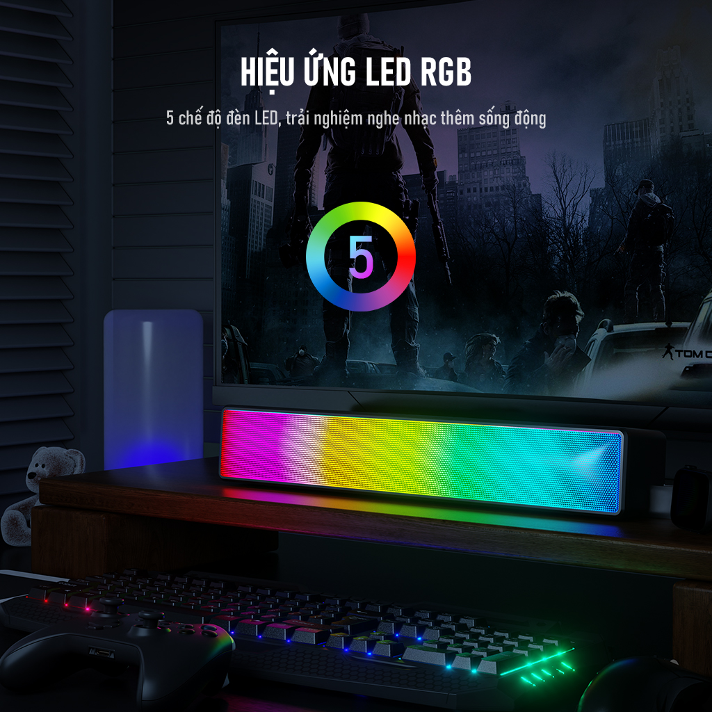 Loa bluetooth thanh soundbar Robot RB580 công suất lớn 10W LED RGB để bàn bass mạnh âm thanh hay pin lâu hỗ trợ thẻ nhớ TF - Hàng Chính Hãng