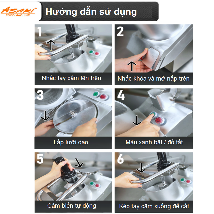 Máy thái rau củ quả công nghiệp chuyên nghiệp dùng cho nhà hàng, khách sạn thương hiệu Asaki VC65MS - Hàng nhập khẩu