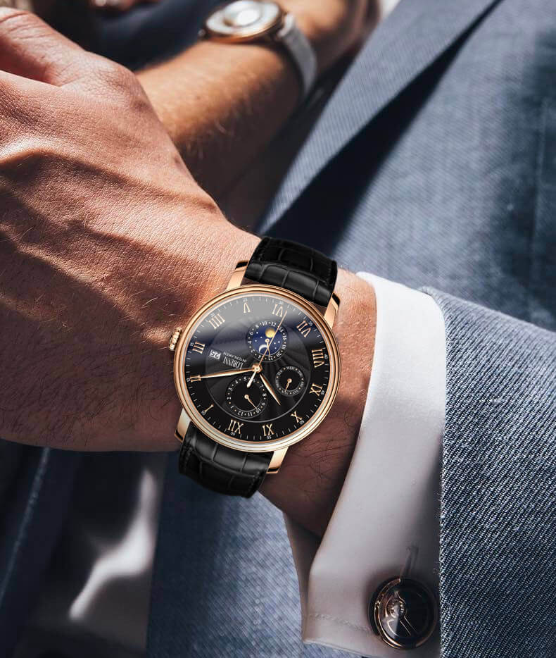 Đồng hồ nam chính hãng LOBINNI L1023-7 Fullbox, Kính sapphire ,chống xước,chống nước,vỏ vàng hồng,dây kim loại thép không gỉ 316L, máy cơ , Mới 100%,Bảo hành 24 tháng