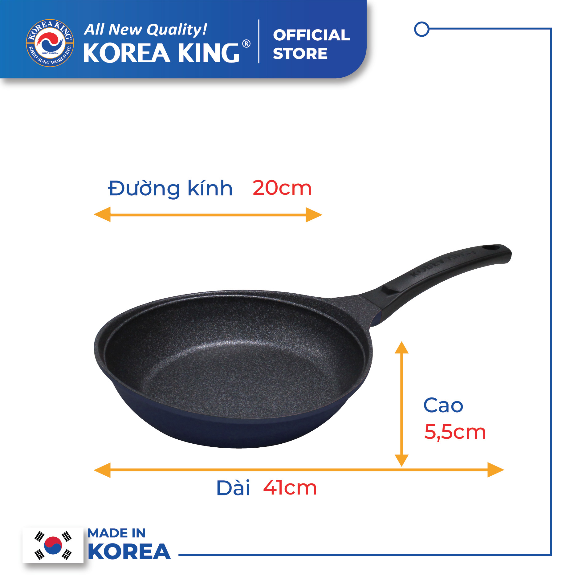 Combo 2 chảo sâu, cạn Colormic Korea King (1 chảo cạn 20cm và 01 chảo sâu 28 cm)-Hàng chính hãng