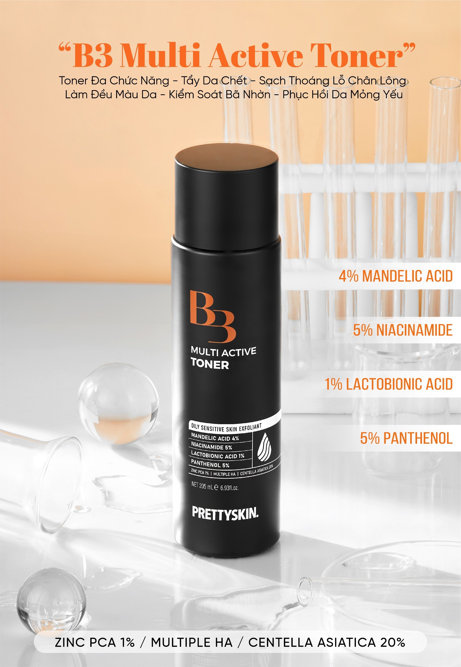 Toner Đa Chức Năng B3 Multi Active Tẩy Da Chết, Kiểm Soát Dầu Thừa, Phục Hồi Da Mụn 205ml