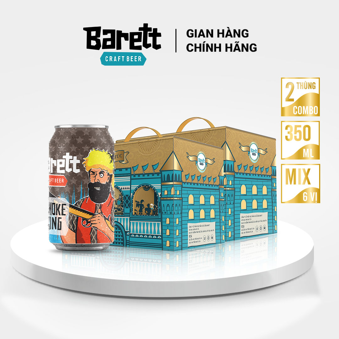 Bia thủ công Barett thùng 6 lon - vị Smoke King (330ml/lon)