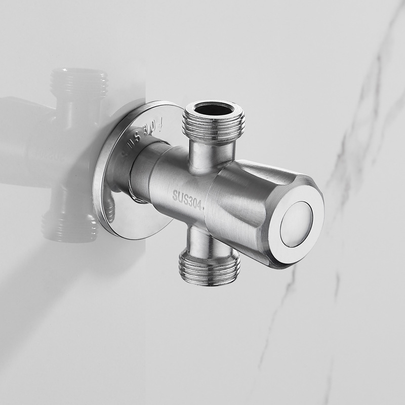 Van góc 2 đầu ra, van chữ T, van chân tường bằng inox SUS304 không rỉ sử dụng đa năng tiện lợi - Tặng kèm 1 ống cao su non lắp van