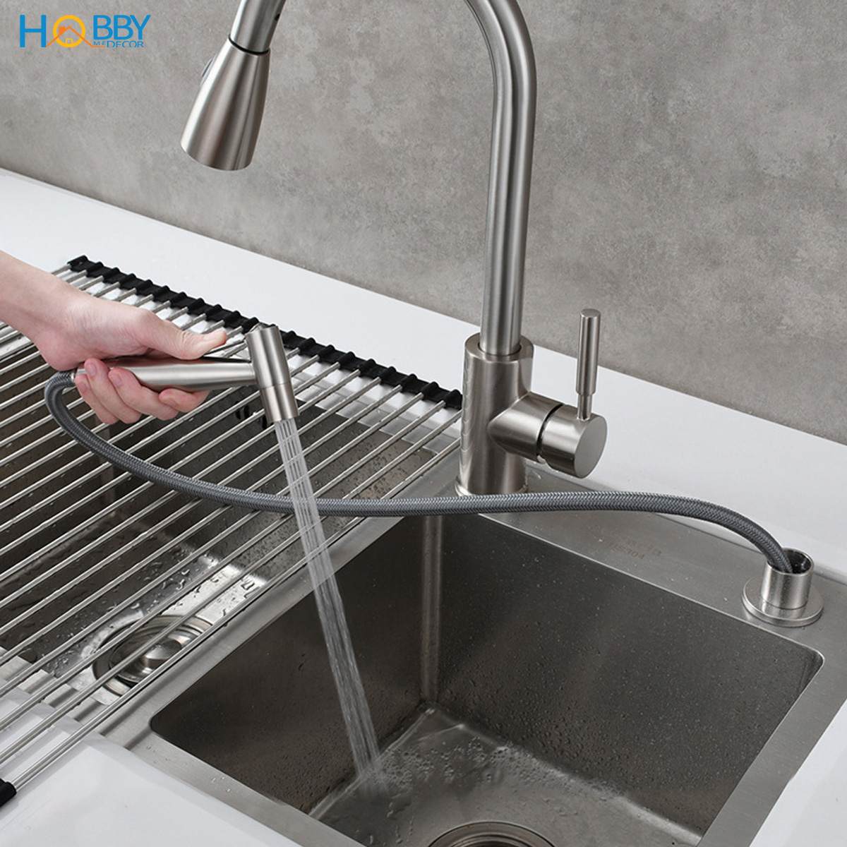 Vòi xịt rửa gắn chậu rửa chén inox 304 Hobby home decor GB1 dây 150cm