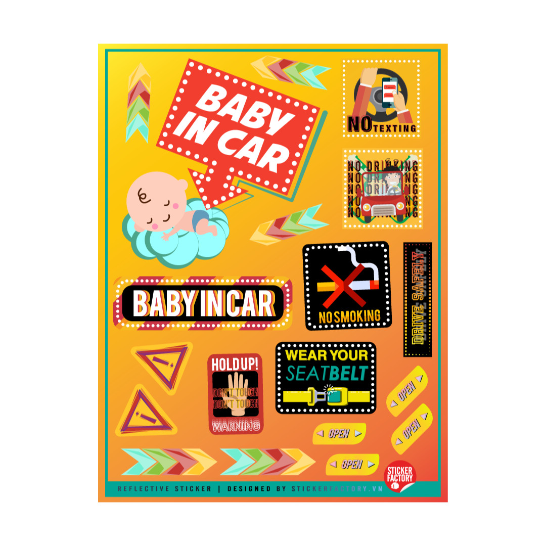 Baby in Car - Reflective Sticker hình dán phản quang 3M Premium