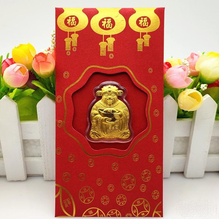 Lì Xì Thần Tài Mạ Vàng 24K - Bao Lì Xì May Mắn Rước Tài Lộc