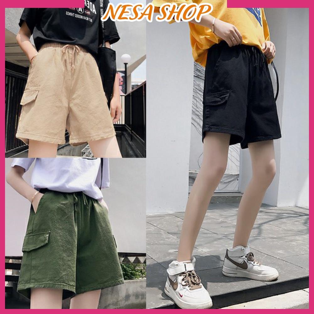 Quần short kaki nam nữ, quần đùi có nắp túi Nesa, chất liệu kaki bền đẹp, form rộng ống suông