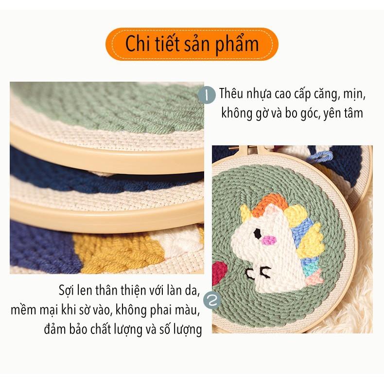 Bộ Thêu Len Xù Trang Trí Decor Các Thứ Đáng Yêu - Punch Needle - Có Video hướng dẫn cơ bản