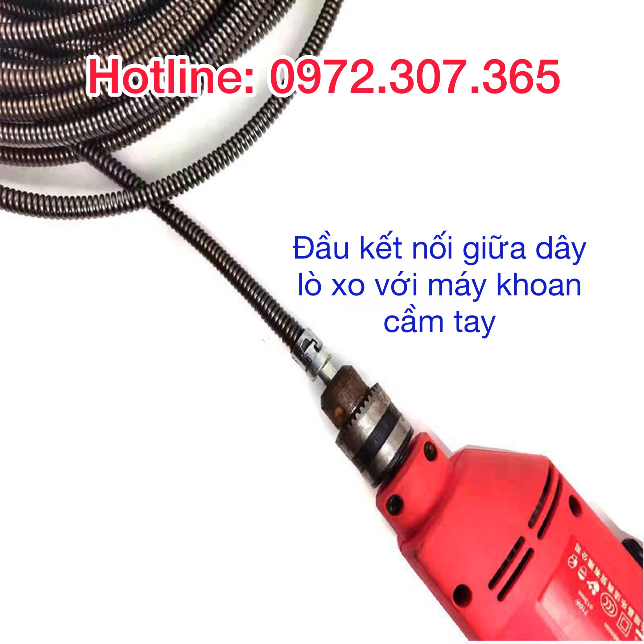 Dây thông tắc cống lò xo Ф10, dây thông nghẹt cống dùng cho máy khoan dài 15m dây lò xo + 1 đầu kết nối máy khoan