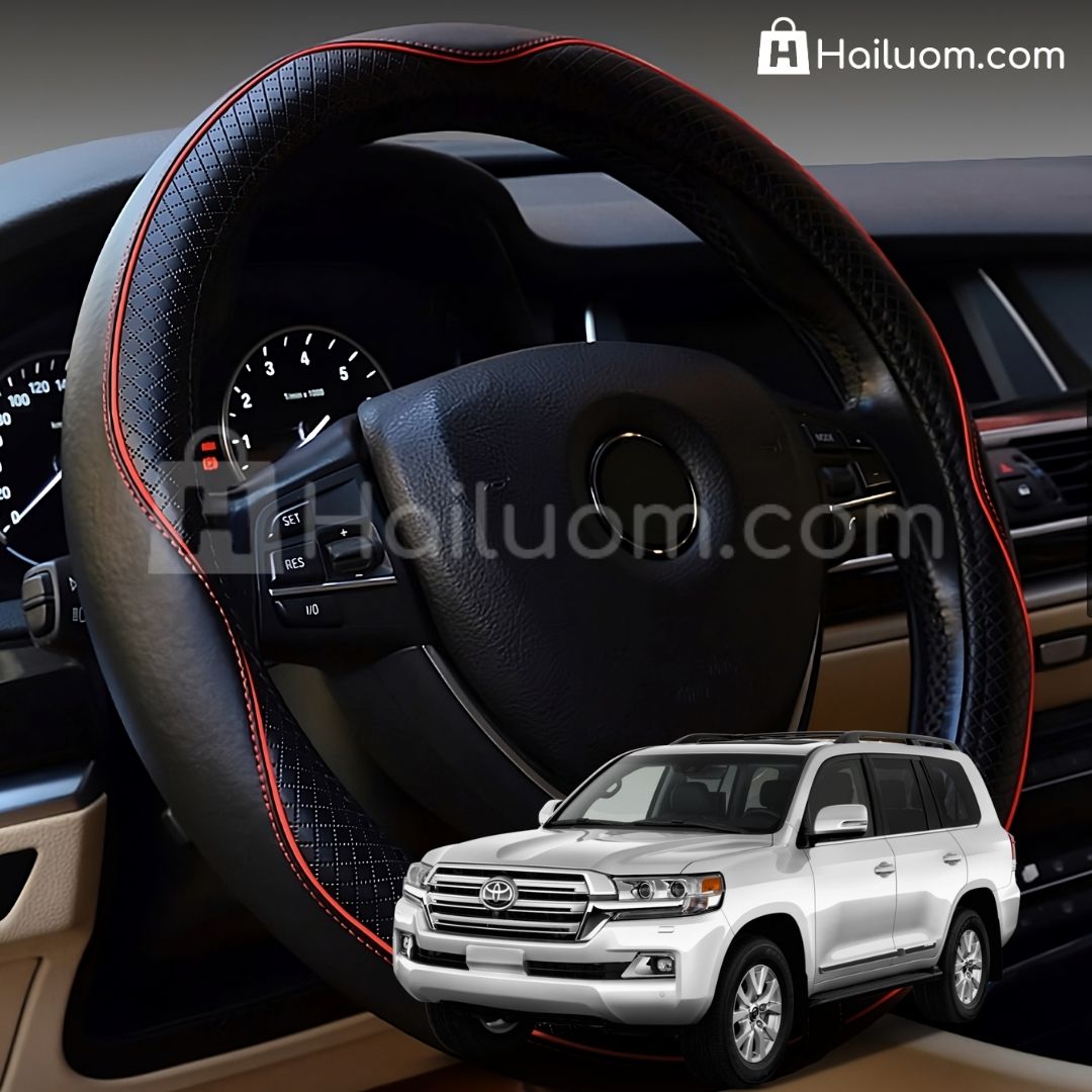 Bọc Vô Lăng ô tô cho TOYOTA LAND CRUISER PRADO Da Thật Cao Cấp - Màu Đen Chỉ Đỏ