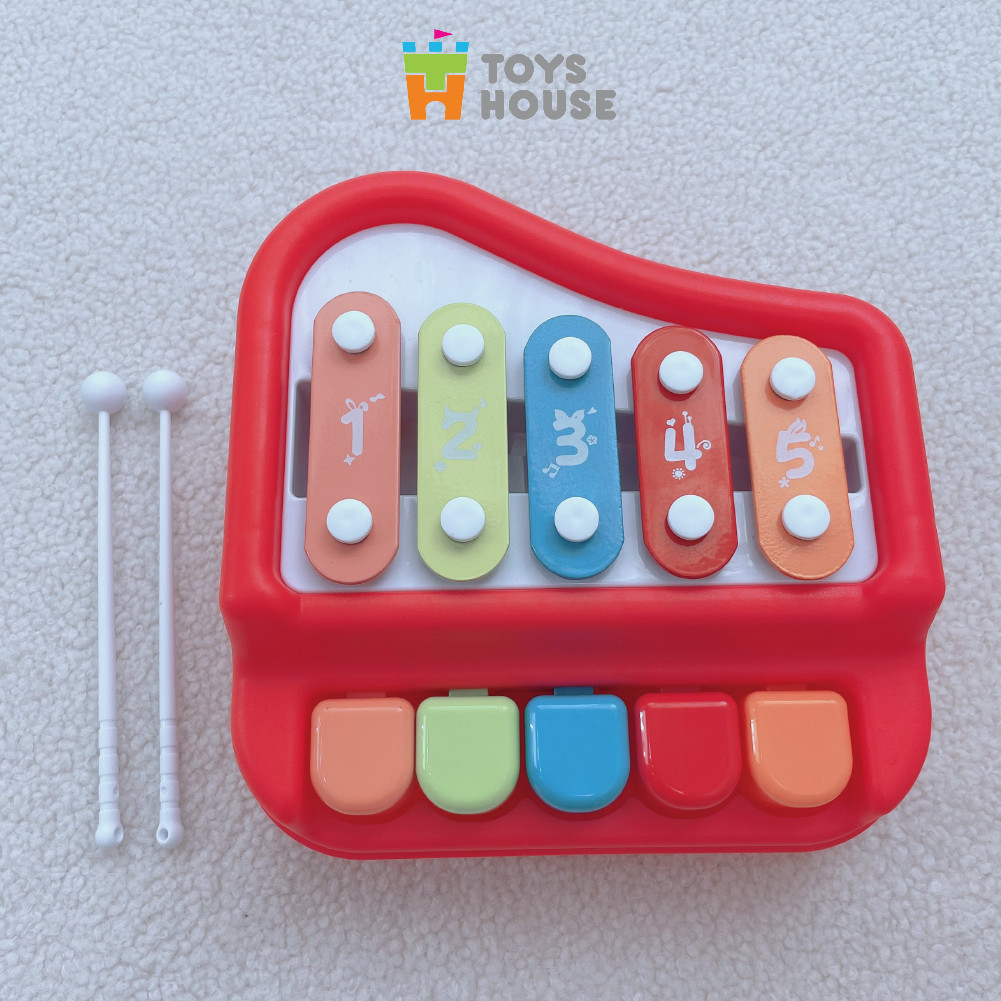 Đồ chơi đàn piano kết hợp gõ Xylophone 5 phím cho bé ToysHouse 8011 - đồ chơi nhạc cụ cho bé 9 tháng trở lên