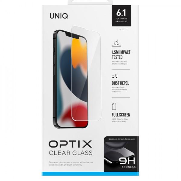 Kính Cường Lực UNIQ Optix Clear Dành Cho Iphone 14/ 13/ 13 Pro Trong Suốt Bền Đẹp Nhạy Cảm Ứng - Hàng chính hãng