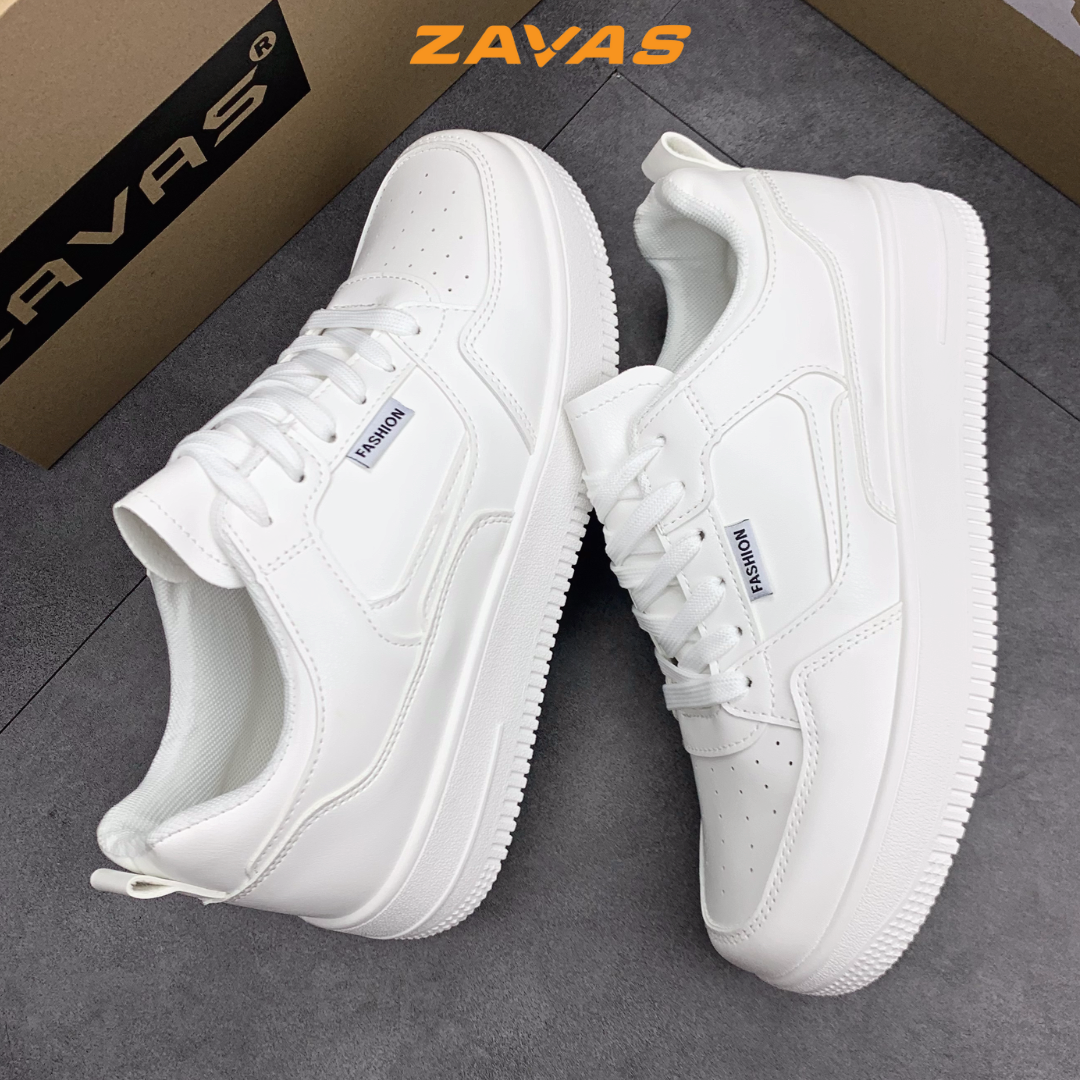 Giày Thể Thao Nam Sneaker Trắng Zavas Bằng Da Thời Trang Đế Cao 4Cm Form Giày Gọn Gàng Dễ Mặc Đồ Đi Êm Chân - S423 - 40