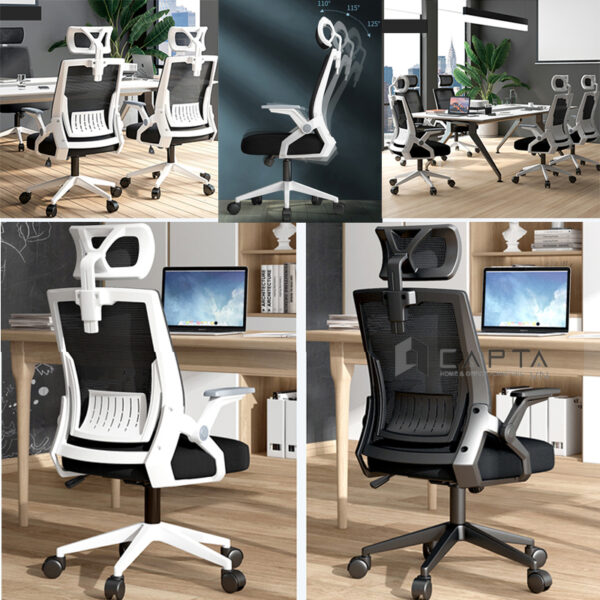 Ghế xoay lưng cao có tựa đầu nệm lưới CM4286-M Nội thất Capta