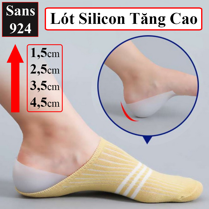 Miếng lót giày tăng chiều cao nam nữ Sans924 silicon nửa bàn chân nâng gót độn đế giầy 1cm 1.5cm 2cm 3cm 4cm 5cm