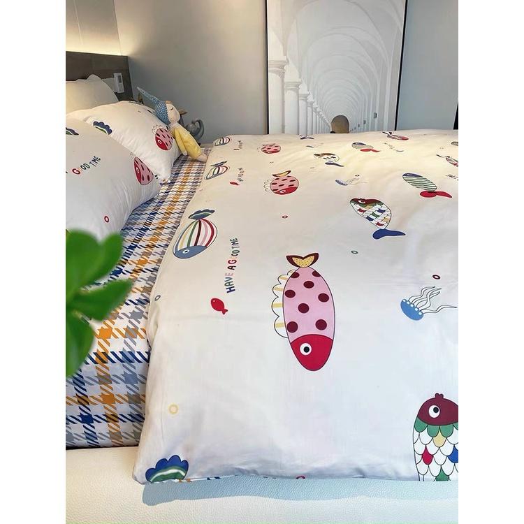 Bộ Chăn Ga Gối Cotton 100% - Cá Sắc Màu