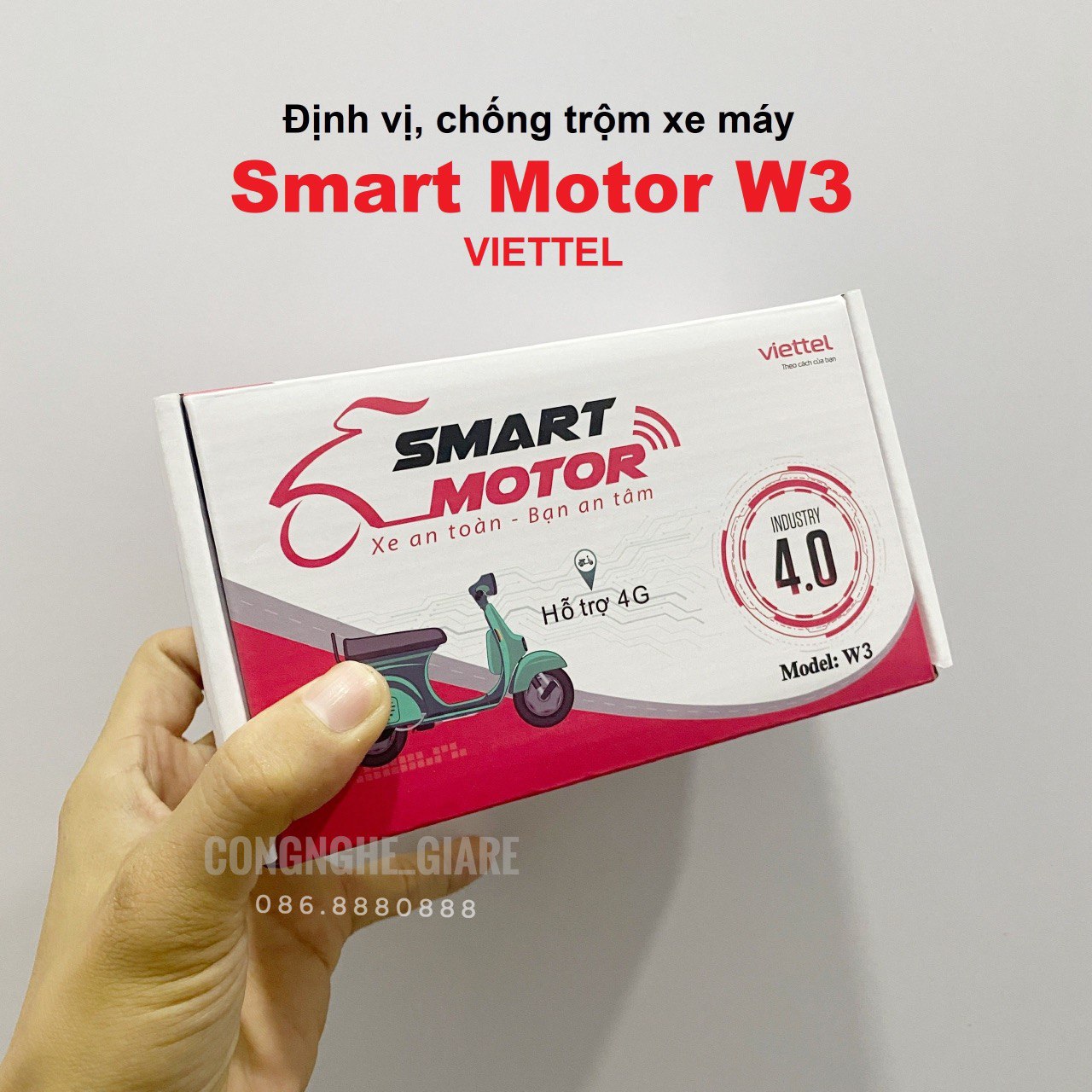 SMART MOTOR W3, SX 2022. Bộ Định vị, chống trộm Xe máy Ô Tô Viettel (Bao gồm sim 12th). Chip 4G, Dây điện có Jack sẵn, chắc chắn