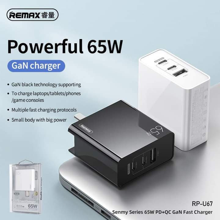 Cốc sạc siêu nhanh Remax RP-U67 3 cổng sạc (2 cổng Type C 1 cổng USB) max 65W