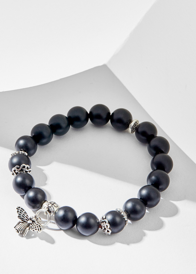 Vòng tay đá thiên thạch charm Ong bạc Ngọc Quý Gemstones