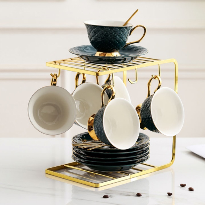 Giá để ly cà phê sáng tạo với khay gỗ Giá treo ly 6 ngăn đựng cốc  bộ ấm chén bằng sắt rèn giá để đồ thoát nước màu ngẫu nhiên