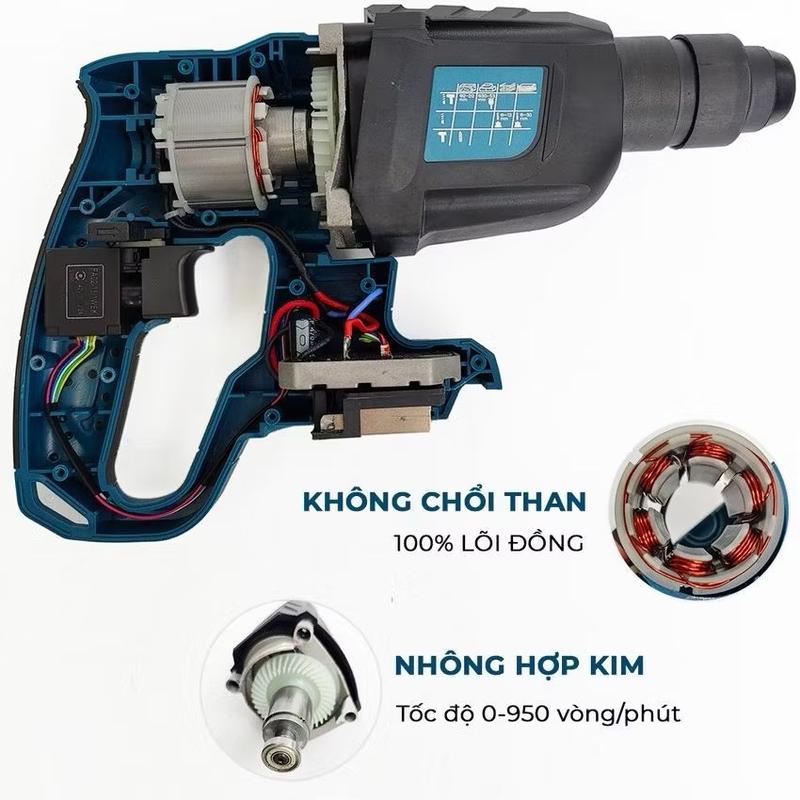 Máy Khoan Đục Bê Tông 3 Chức Năng Boshun 21V, Pin 15 cell 100% Ruột Động, Động Cơ Không Chổi Than