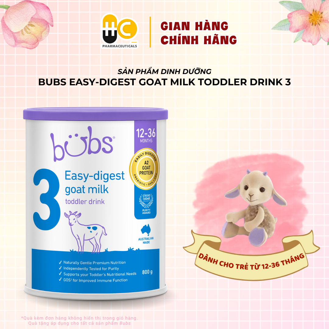Sản phẩm dinh dưỡng Bubs Easy-digest Goat Milk Toddler Drink 3 (12–36 tháng) – 800g