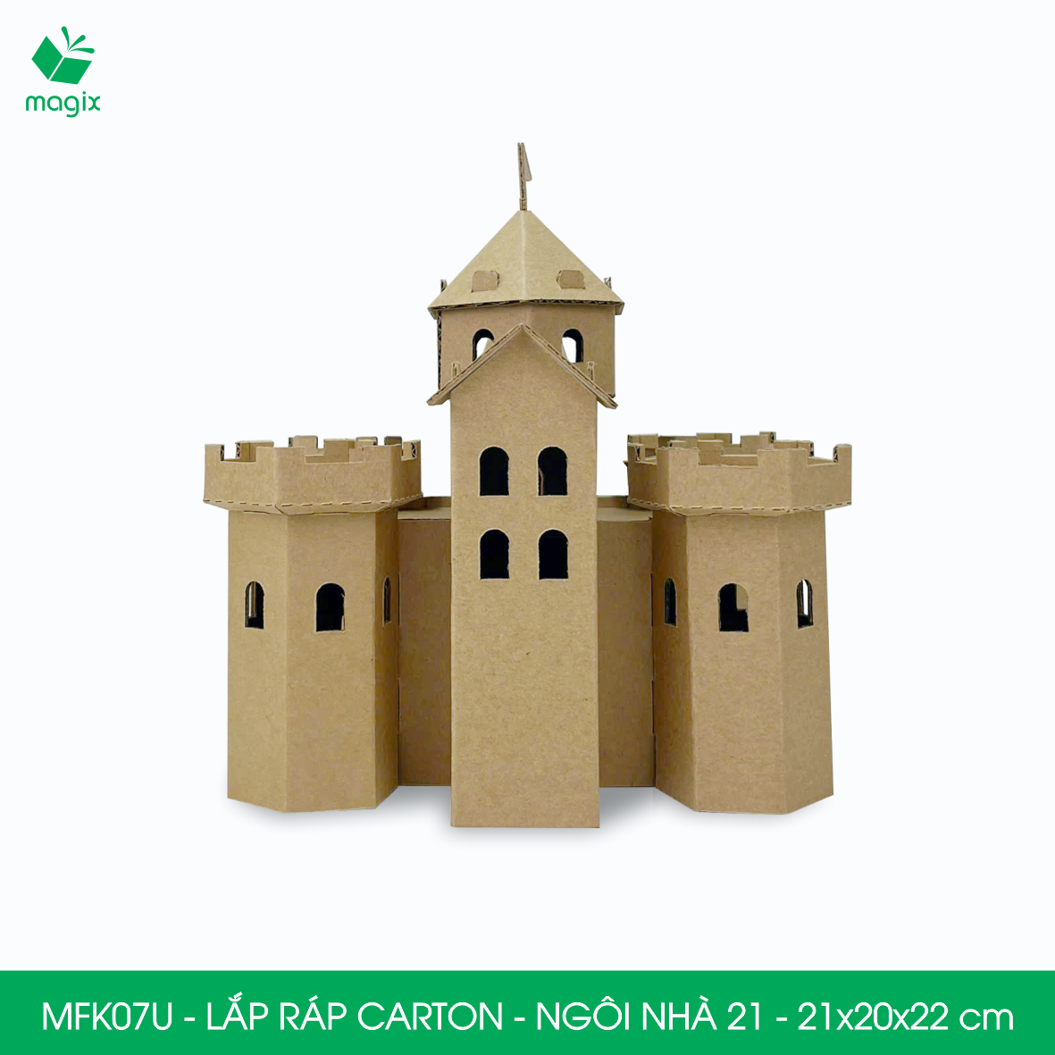 MFK07U - 21x20x22 cm - Mô hình ngôi nhà lắp ráp từ bìa carton cao cấp, nhà giấy carton mini sáng tạo