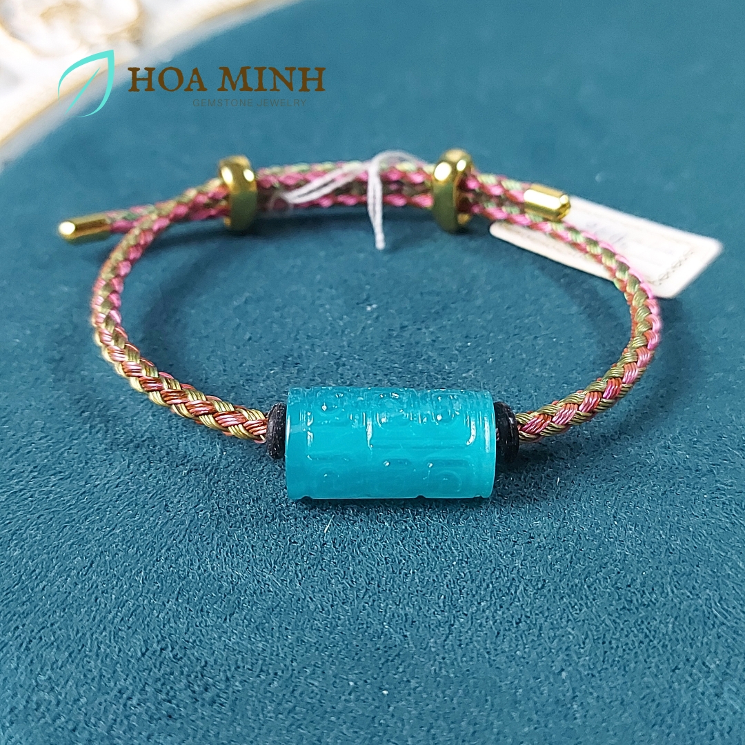 Vòng tay sợi dây cáp phối lu thống đá Amazonite size 11x20 li chạm khắc hoa văn thanh lịch, thời trang