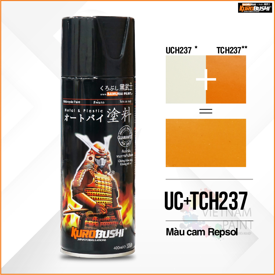 COMBO Sơn xịt Samurai Kurobushi - màu cam Repsol Honda UC+ TC H237 (400ml)