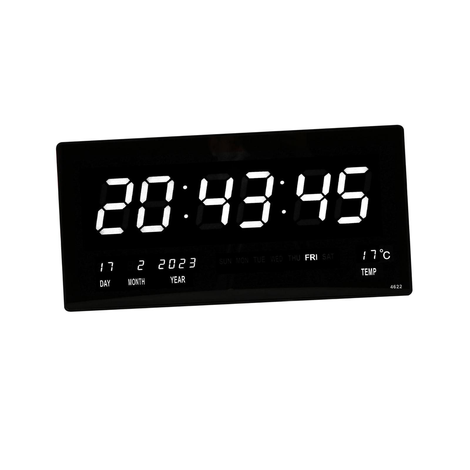Rectangle Digital Wall Clock USB Indoor Temperature Day of Week Large Number