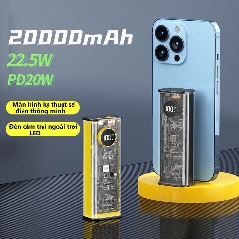 Pin Sạc màn hình nguồn LED Fast charging nhiều giao diện 20000mAh Power bank 22.5W