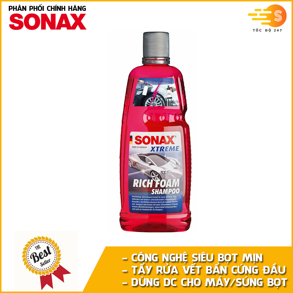 Xà bông rửa xe siêu bọt Rich Foam Shampoo Xtreme Sonax 248300 1lit - Dùng được với bình tạo bọt, máy tạo bọt, làm sạch xe nhanh chóng, không làm hỏng bề mặt sơn